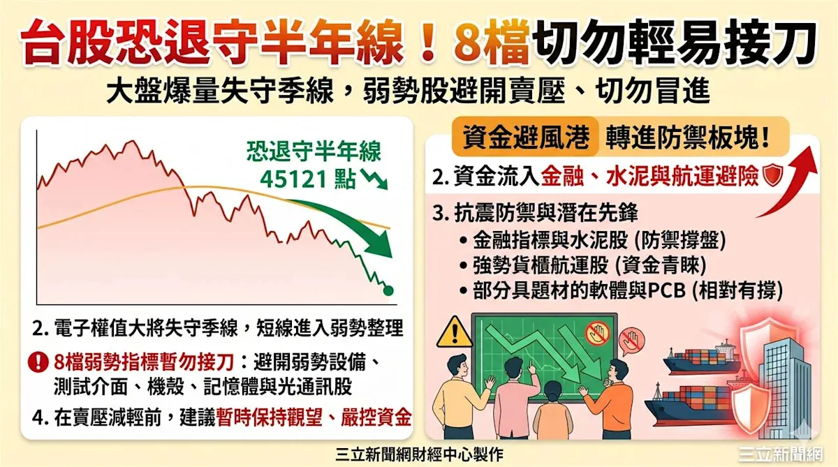 台股爆量跌破季線 法人提醒短線恐回測半年線 cover
